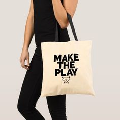 Reusable baseball tote bag with  motivational message - Make The Play. An All About the Game product. #baseballgiftsformoms #baseballtotebag #baseballgifts Personalized Tote Bags Bridesmaids, Sport Tote Bag, Bride Tote Bag, Wedding Tote Bag, Bride Tote, Quote Tote Bag, Big Tote Bags, Mom Tote Bag, Quote Tote