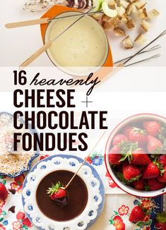 cheese and chocolate fondue with strawberries on the side