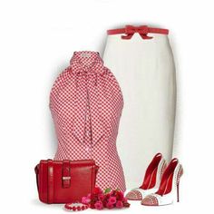 😘 Stylish Business Outfits, Red And White Outfits, White Pencil Skirt, Lena Hoschek, Cesare Paciotti, White Pencil, Fashion Sets, Outfit Combinations, Love Moschino