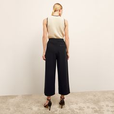 Elena Culotte - Everyday Crepe :: Black Chic Formal Wide-leg Culottes, Chic Wide-leg Culottes For Daywear, Elegant Cropped Leg Workwear Pants, Chic Wide Leg Culottes For Daywear, Elegant Culottes For Business Casual, Chic Wide Leg Culottes With Elastic Waistband, Elegant Ankle-length Culottes For Business Casual, Elegant Business Casual Ankle-length Culottes, Formal Ankle-length Elegant Culottes