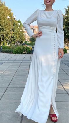 White Satin Dress Hijab, Bresmaid Dresses Muslim, Simple Hijab Dress, Satin Dress Hijab, Korean Elegant Dress, Long Dress Bridesmaid, Muslimah Wedding Dress, White Satin Dress