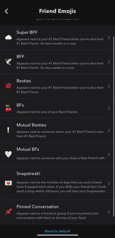 the menu for friends app on an iphone