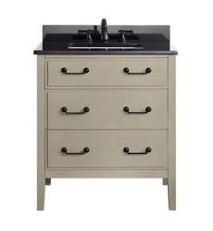 a bathroom vanity with marble top and two faucets on the drawers, white background