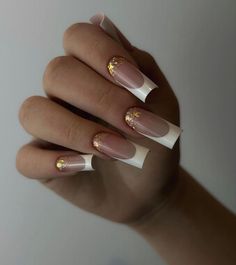 French And Gold Nails, White French Nails Design, French Nails Gold, French Nails With Gold, Matted Nails, Camo Nails, Unghie Sfumate, Watermelon Nails