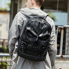 Look stylish and edgy with this gothic skeleton hands zipper skull backpack. made from durable polyester, this bag is perfect for goths and anyone looking for an edgy and unique look. get yours today! Gothic Bags, Skull Backpack, Backpack Fabric, Skull Bags, Leather Backpack For Men, Leather Laptop Backpack, Look Rock, Rock Outfit, Laptop Rucksack