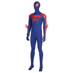 a blue and red spider - man costume is shown in front of a white background