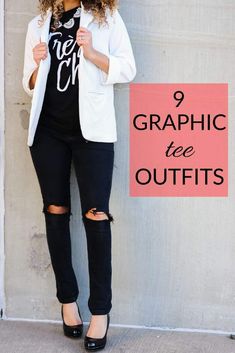 Valentine Graphic Tee, Black Tshirt And Jeans Outfit, Graphic Tee Outfit Black Women, Graphic Tee Outfit Fall, Tees Outfit, Casual Tshirt Outfit