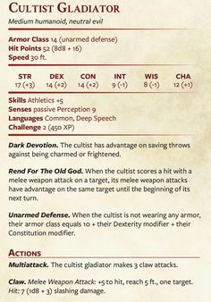 an old paper with instructions on how to use the cultist gladiator tool