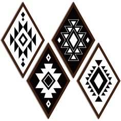 three black and white geometric designs are shown in the shape of diamond shaped shapes, one is