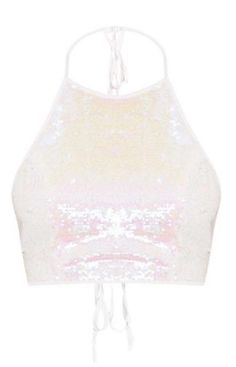 Baby Be Mine Halter Neck Backless Sequin Crop Top - Solo Stylez Halter Neck Tops, White Sequin Top, Sequin Halter Top, Halter Neck Crop Top, Catty Noir, White Halter Top, Sequin Halter, Baby Crop Top, Backless Crop Top