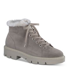 A true lace-up boot, this Paul Green style is fully lined in faux rabbit fur with a lug sole and stitching around the welt. Hitting mid-ankle, it provides support for all-day wear. Paul Green Shoes, Green Style, Paul Green, Shiraz, Rabbit Fur, Lug Sole, Soft Suede, Green Fashion, Lace Up Boots