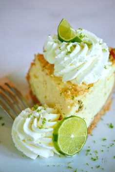 a slice of key lime pie on a plate with a fork