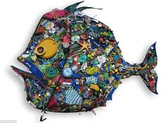 a fish made out of many different items