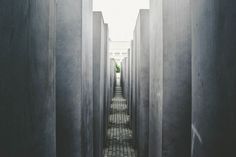 the walkway is lined with cement blocks