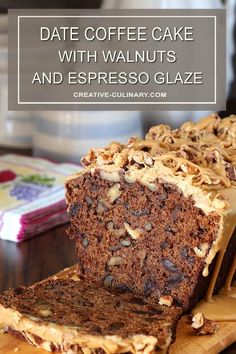 Date Coffee Cake Espresso Glaze, Date And Walnut Cake, Date Coffee, Date Nut Bread, Coffee And Walnut Cake, Date Cake, Recipes Yummy, Walnut Cake, Coffee Cake Recipes