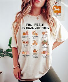 The Comfort Colors® Pre-K Thanksgiving Tour Teacher Shirt is perfect for any preschool teacher. This cute fall turkey t-shirt makes an excellent Thanksgiving gift and is great for showing appreciation. Celebrate the season with this fun and festive thankful teacher tee. Product Description for shirt: ⇝ Comfort Colors® brand shirt ⇝ Garment-dyed, 100% cotton (vintage look) ⇝ Unisex adult sizing ⇝ Props used in photos are NOT included with purchase SIZE ⇝ Take a look at the photos to see a specifi Preschool Teacher Shirts, Photo Care, Teacher Tees, Preschool Teacher, Thanksgiving Gift, Thanksgiving Shirts, Branded Shirts, Look Plus, Teacher Shirts