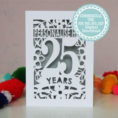 a card with the number twenty five years printed on it