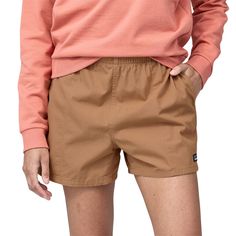 evo.com | Patagonia Shorts > Built for everyday wear, the Patagonia Funhoggers Shorts can be worn high or low rise, feature organic cotton and an elasticized waistband, and comfy four inch inseam with pockets for your essentials. 6.2-Oz 100% Cotton in Conversion Plain Weave with A Peached Face. Internal Drawcord Adjusts for A Customizable Fit Regular Fit Neither slim nor oversized. On-Seam Side Pockets P-6 Logo at Wearer's Left Thigh | Women's Patagonia Funhoggers Shorts 2023 - X-Large Brown | C Patagonia Bottoms With Built-in Shorts For Outdoor Activities, Casual Short Pants For Hiking, Casual Short Hiking Pants, Patagonia Summer Outdoor Bottoms, Patagonia Relaxed Fit Shorts For Outdoor, Patagonia Bottoms For Summer Outdoor Activities, Patagonia Summer Bottoms For Outdoor Activities, Cotton Everyday Bottoms, Cotton Bottoms With Elastic Waistband