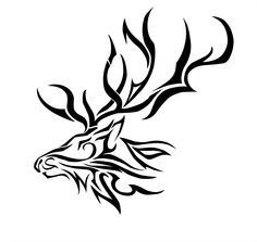 a black and white drawing of a deer's head with flames coming out of its antlers