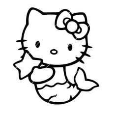 the hello kitty coloring page is shown in black and white, with an image of a fish