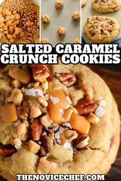 salted caramel crunch cookies with nuts and other toppings