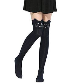 PRICES MAY VARY. 【Size & Length】Our long cat thigh high socks fit for most US women with shoe size 5-9. Sole length 30'', top to heel 21.6'' when it's not stretched. Our cute thigh high socks are made to be highly elastic and soft, they shall fit just above the knees on average height woman. Our cat over the knee sock can not only bring flexibility and also comfort to your thigh. (Model is 170cm high) 【Soft Material】Our cat patterned cotton long socks are made of 40% cotton, 45% polyester, 15% s Skirt With Thigh High Socks, Cute Thigh High Socks, School Uniform Skirts, Socks Funny, Cat Socks, Future Style, Gender Envy, Over The Knee Socks, Thigh High Socks