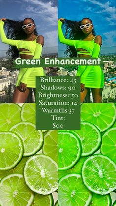 two women in neon green outfits surrounded by limes and watermelon slices with the words, green enhancement