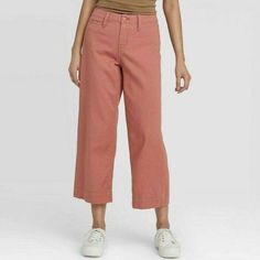 Brand New A New Day Womens High Rise Wide Leg Cropped Pants Size 8 Pink Spring Mid-rise Cotton Capris, Cotton Capris With Pockets For Fall, Fall Cotton Capris Trousers, Fall Cotton Capris With Pockets, Trendy Mid-rise Cotton Capris, Cotton Cropped Leg Capris, Solid Cotton Cropped Leg Pants, Non-stretch Cotton Straight Leg Capris, High Waist Relaxed Fit Capris For Fall