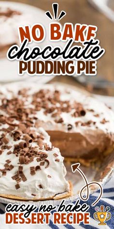 there is no bake chocolate pudding pie on the plate and it's ready to be eaten