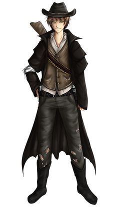 Character Design Cowboy, Human Dnd Character, Cowboy Oc, Gunslinger Art, Punk Cowboy, Rdr2 Outfits, Male Character Design, Western Anime, Dragon Nest