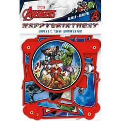 the avengers birthday party plates are red and blue