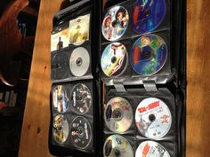 there are many dvd's in this case on the table