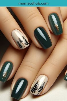 White Color Nails Designs, Nail Design Stripes, Minimalist Holiday Nails Short, Green And Neutral Nails, Late Autumn Nails, Dark Autumn Nail Designs, Nails Mountain Design, Winter Nails Not Christmas, Nails Idea Winter