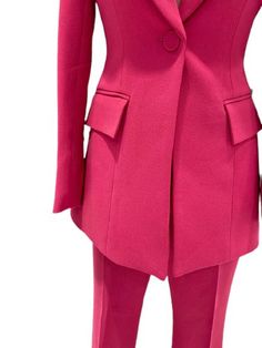 This office lady-style women's pants suit has a simple and classic style that is sure to impress. The uniquely tailored look is sure to make you stand out. This lady-style two-piece suit will add a touch of style and sophistication to any lady's wardrobe. It can also be tailored according to your measurements. Elegant Pink Set With Pockets, Elegant Pink Sets With Pockets, Pink Notch Lapel Pantsuit With Pockets, Pink Notch Lapel Suit With Pockets, Pink Notch Lapel Suits With Pockets, Fitted Pink Pantsuit With Pockets, Dressy Pant Suits, Ladies Trouser Suits, Pant Suits For Women