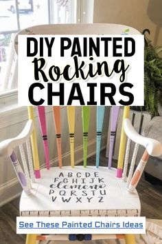 a painted rocking chair with the words diy painted rocking chairs on it in black and white