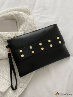 BirdinBag - Square Studded Decor Bag Card Case Wallet, Style Punk, Square Stud, Coffee Colour, Bag Bag, Square Bag, Black Pattern, Coach Dinky Crossbody, White Bag