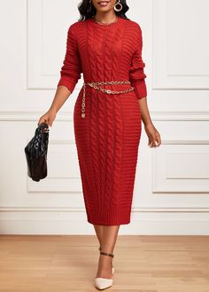 #longsleeve #stylish #roundneck #modern #red #bodycondress Crochet Bodycon Dresses, Camel Dress, Woolen Dresses, Red Bodycon, Long Red Dress, Red Bodycon Dress, Fashion Dresses Online, Neck Bodycon Dress, Round Neck Dresses