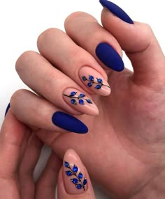 Matte Blue Nails, Matte Acrylic Nails, Blue Acrylic Nails, Cute Spring Nails, Fall Acrylic Nails, Blue Nail Designs, Nails Blue, Blue Nail, Nails 2020