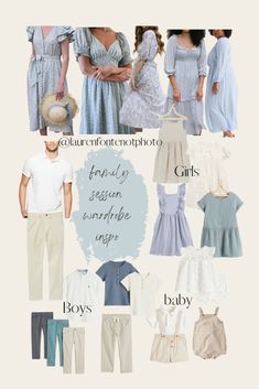 the different types of clothes for babies and young children are shown in this graphic style