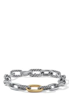 Sterling silver with 18-karat yellow gold. Bracelet, 8.5mm. Push clasp. Imported. 18k Gold Bracelet, Yellow Gold Bracelet, David Yurman, Chain Bracelet, Gold Bracelet, 18k Gold, Nordstrom, Yellow Gold, Bracelet