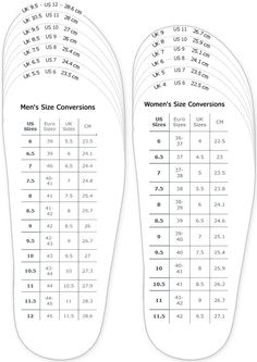 men's size chart for slippers with measurements on the bottom and back side