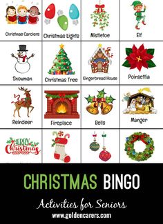 christmas bingo game with pictures and words on it