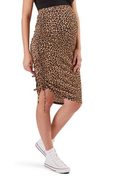 Stowaway Collection Over Under Cinch Hem Maternity Skirt | Nordstrom Under Wear, Ribbed Skirt, Animal Print Skirt, Jersey Skirt, Maternity Skirt, Leopard Spots, Skirts Online, Postpartum, Printed Skirts