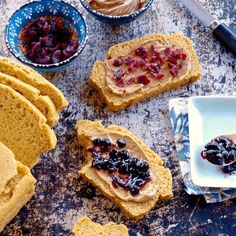 bread slices with jam and jelly on them