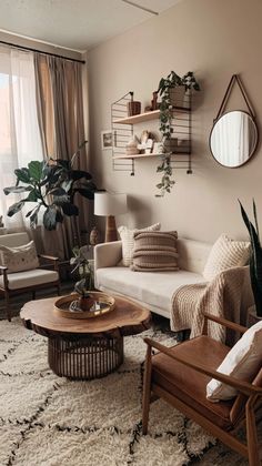 a living room filled with furniture and plants