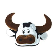 a stuffed cow with large horns on it's head