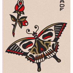 a card with a butterfly on it and a rose in the middle, as well as an image of a flower