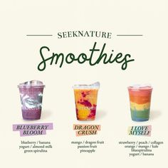 there are four different types of smoothies on this page, with the names below them