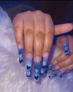 Royal Blue Initial Nails, Xl Blue Acrylic Nails, Xl Long Acrylic Nails Blue, Medium Size Nails Acrylic Blue, Creative Blue Nails, Blue Nail Designs Prom, Blue Long Nail Designs, Blue Curved Nails, Blue Xl Nails