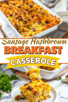 sausage hashbrown breakfast casserole on a white plate